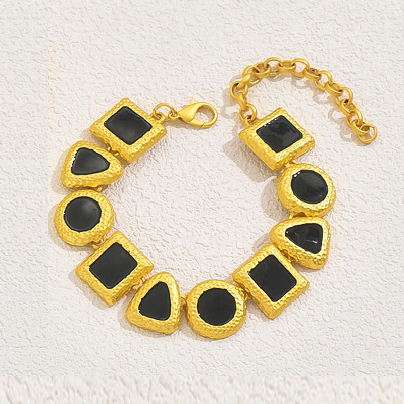 Set di collana lunga geometrica minimalista con smalto a goccia in rame e orecchini e bracciale abbinati per donna
