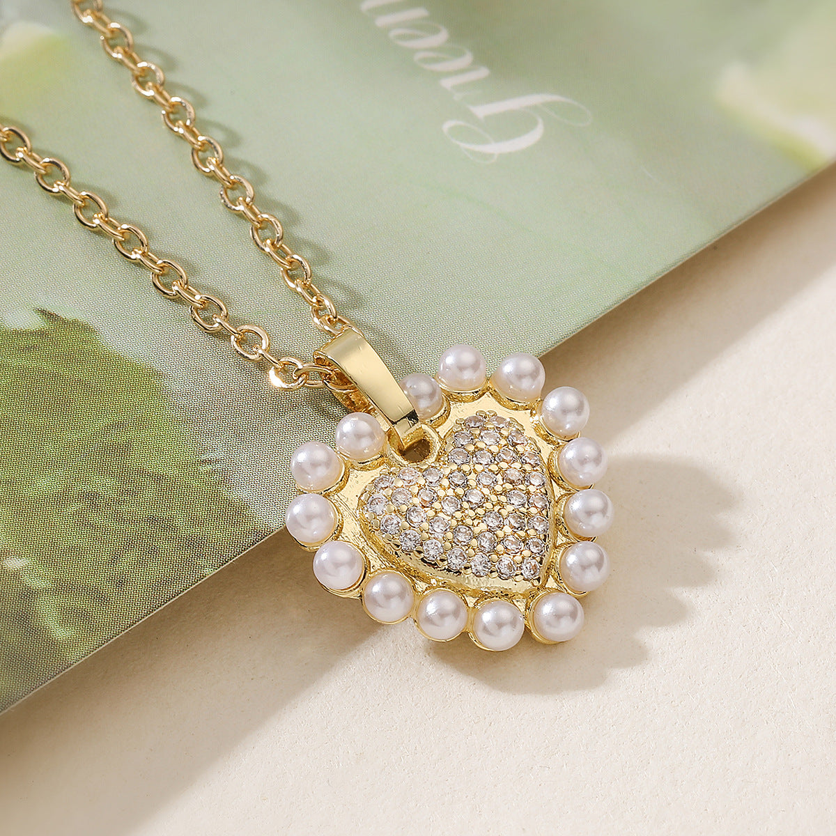 Minimalist 18K Gold Plated Brass Heart Cubic Zirconia Pendant Necklace for Women