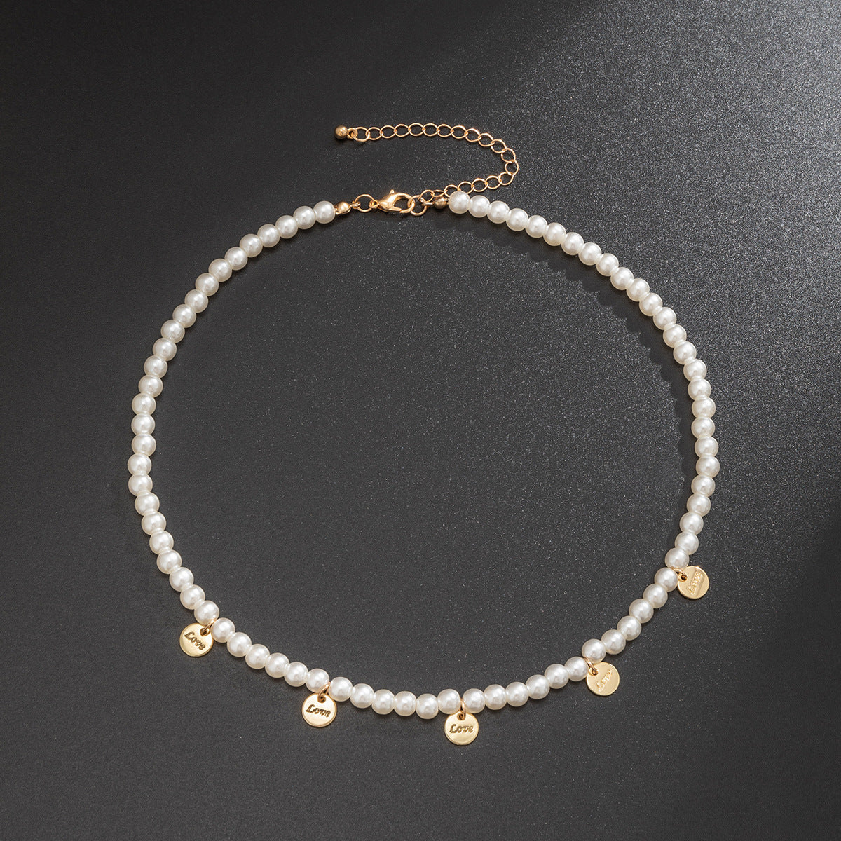 Sweet Minimalist Letter Pearl Ball Chain Necklace for Women