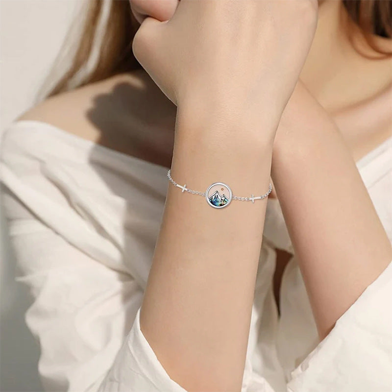 Bracciale da donna placcato in acciaio inossidabile geometrico minimalista con intarsio in conchiglia rotonda