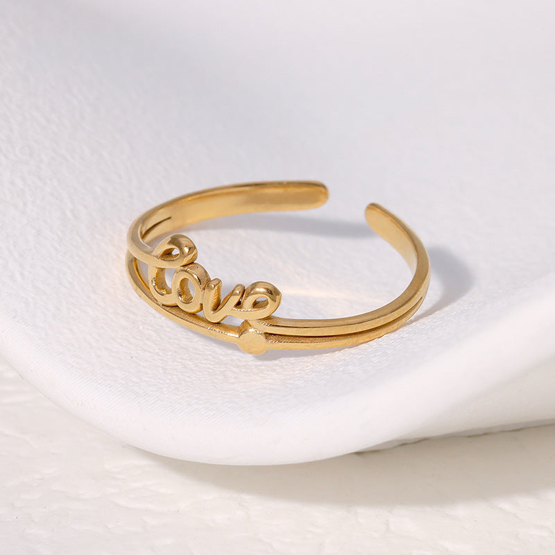 Anello Aperto Personalizzato in Acciaio Inossidabile a Forma di Lettera d'Amore con Finitura Placcata per Donna
