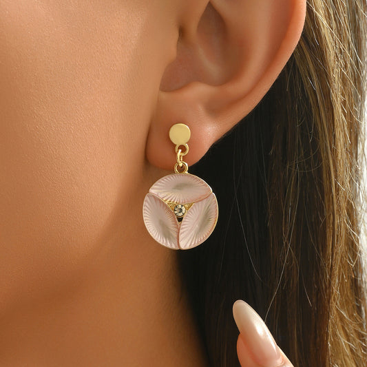 Minimalist Geometric Stud Earrings for Women in Copper with Rhinestone Inlay, Lightweight Luxury Fashion Jewelry
