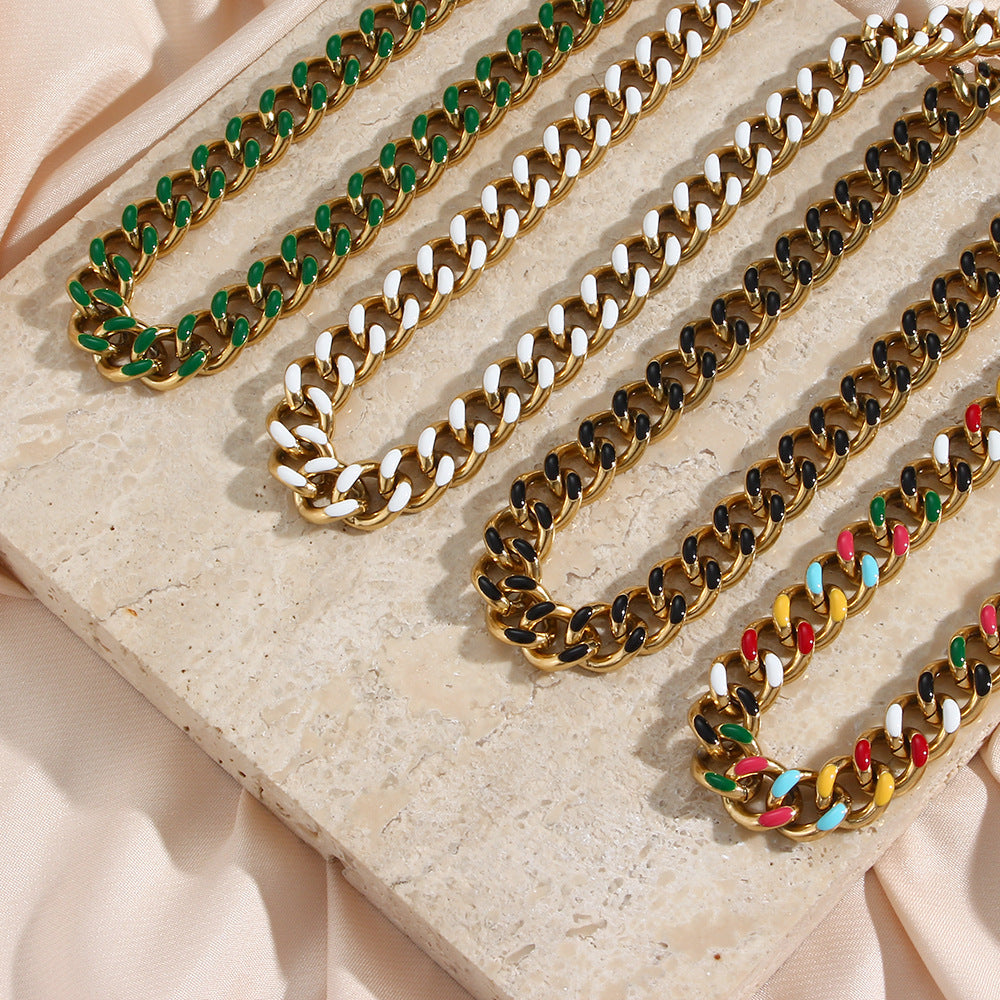 Vintage-Inspired Geometric Stainless Steel Plated Cuban Link Necklace for Women