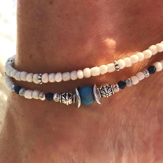 Sweet Hip-hop Geometric Alloy Seed Bead Anklet for Women