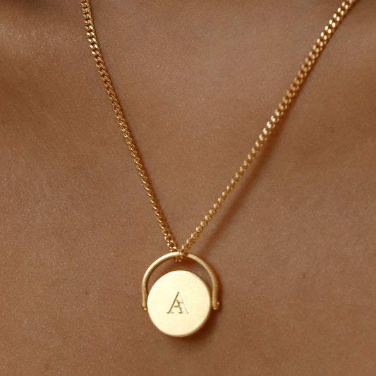 Minimalist Letter Shape Titanium Steel Pendant Necklace with Enamel Finish and Oval Stainless Steel Charm on O-Chain for Women