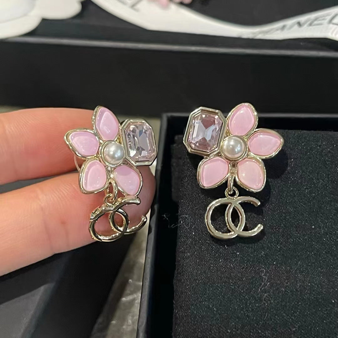 Luxury Gold Plated Brass Floral Crystal Flower Earrings with 925 Sterling Silver Posts for Women