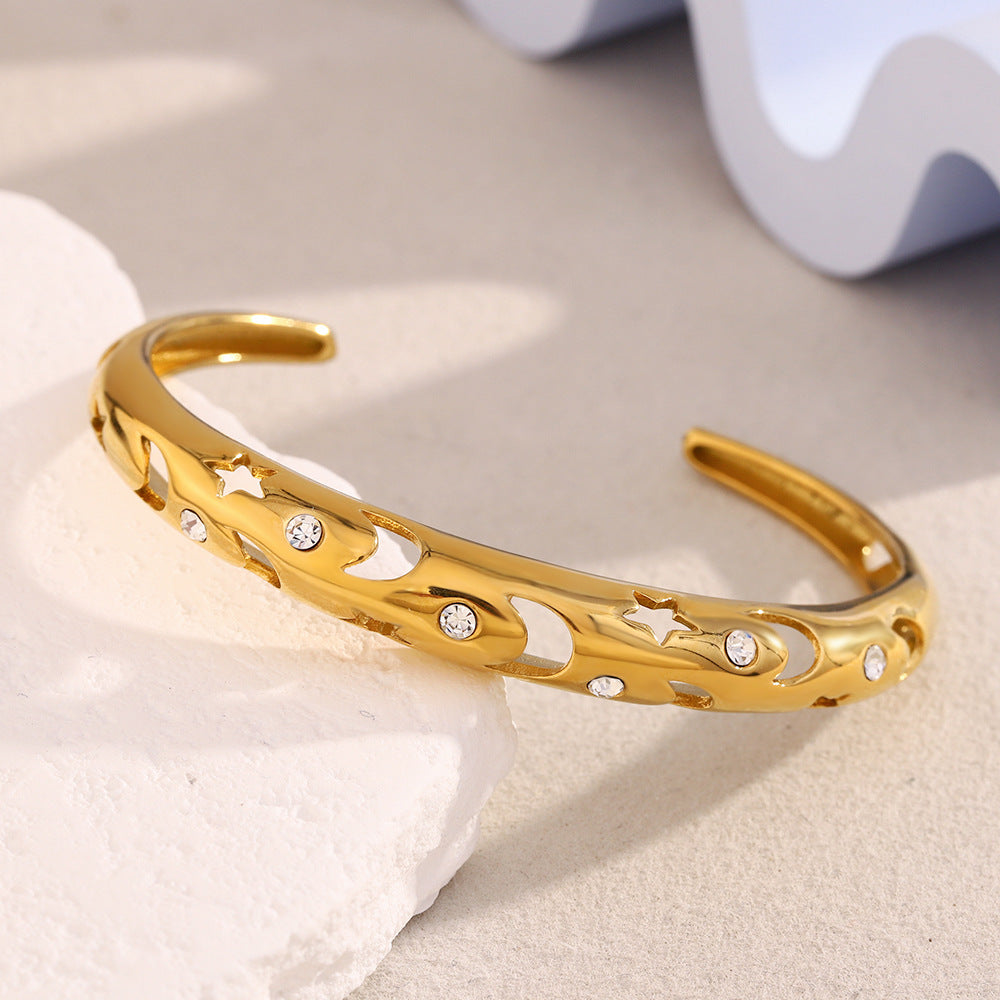 Bracciale alla moda minimalista con farfalla fiocco stella luna vuota fiore in acciaio inossidabile placcato oro 18K