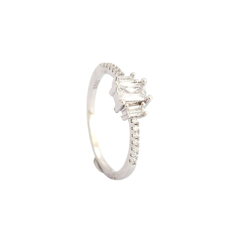 Luxury 925 Sterling Silver Square Geometric Ring with Cubic Zirconia Inlay for Women