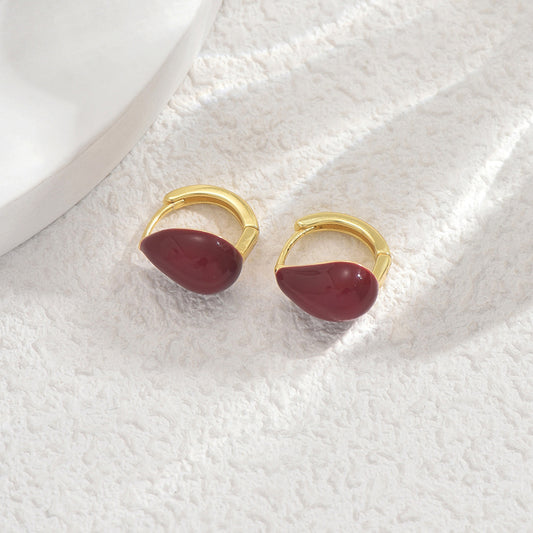 Orecchini pendenti geometrici minimalisti da donna con intarsio in pietra preziosa in base di rame e perni in acciaio inossidabile