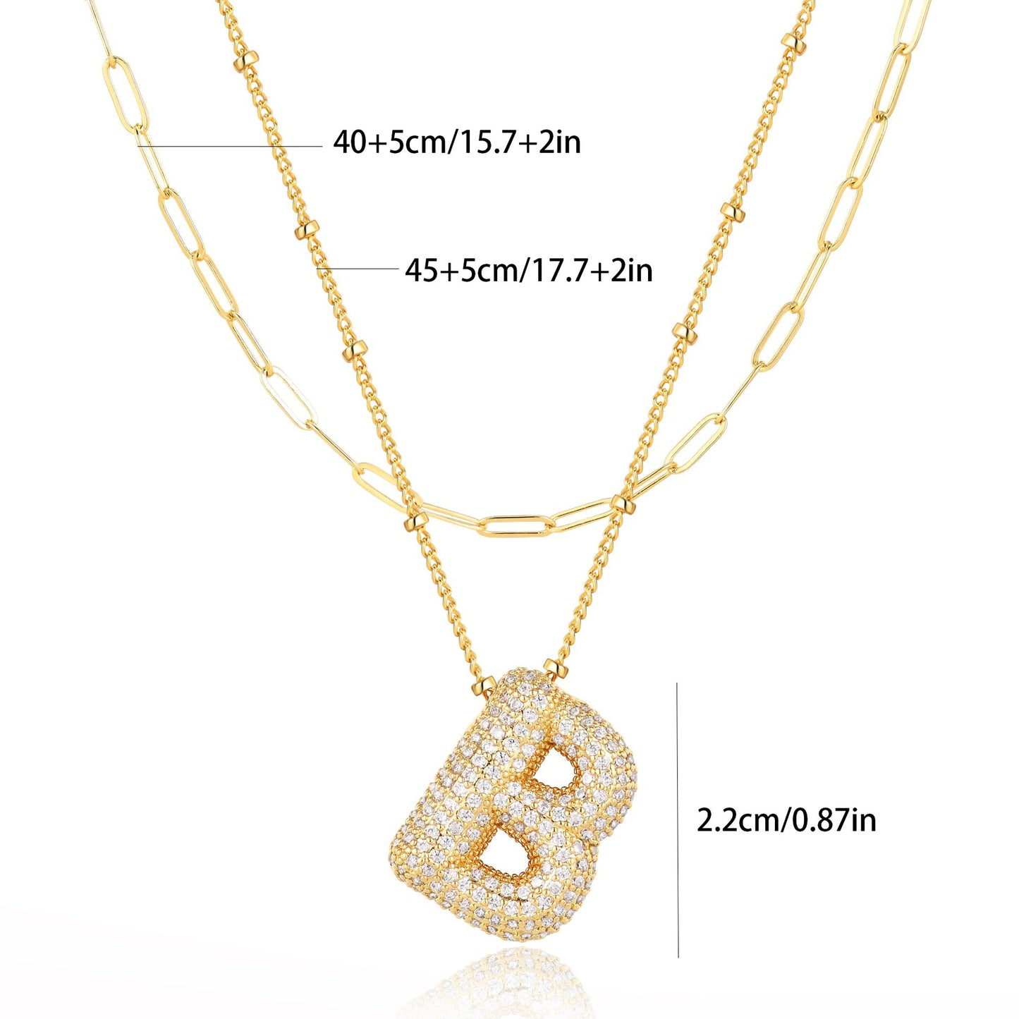 18K Gold Plated Brass Double Layer Letter Necklace Micro Pave Cubic Zirconia Serpentine Chain Women's Jewelry