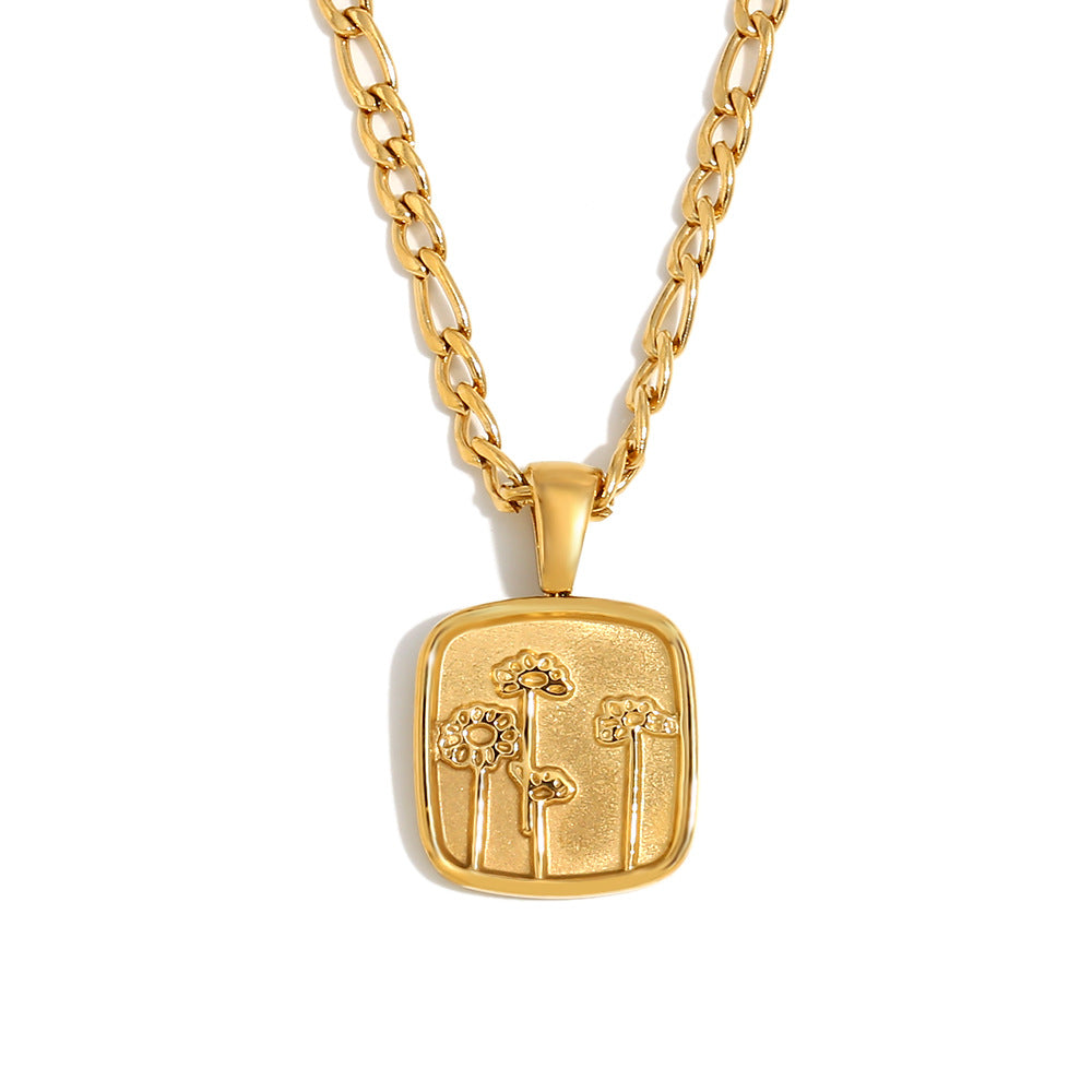 Minimalist Geometric Sunflower and Daisy Pendant Necklace for Women in Stainless Steel with 18K Gold Plating