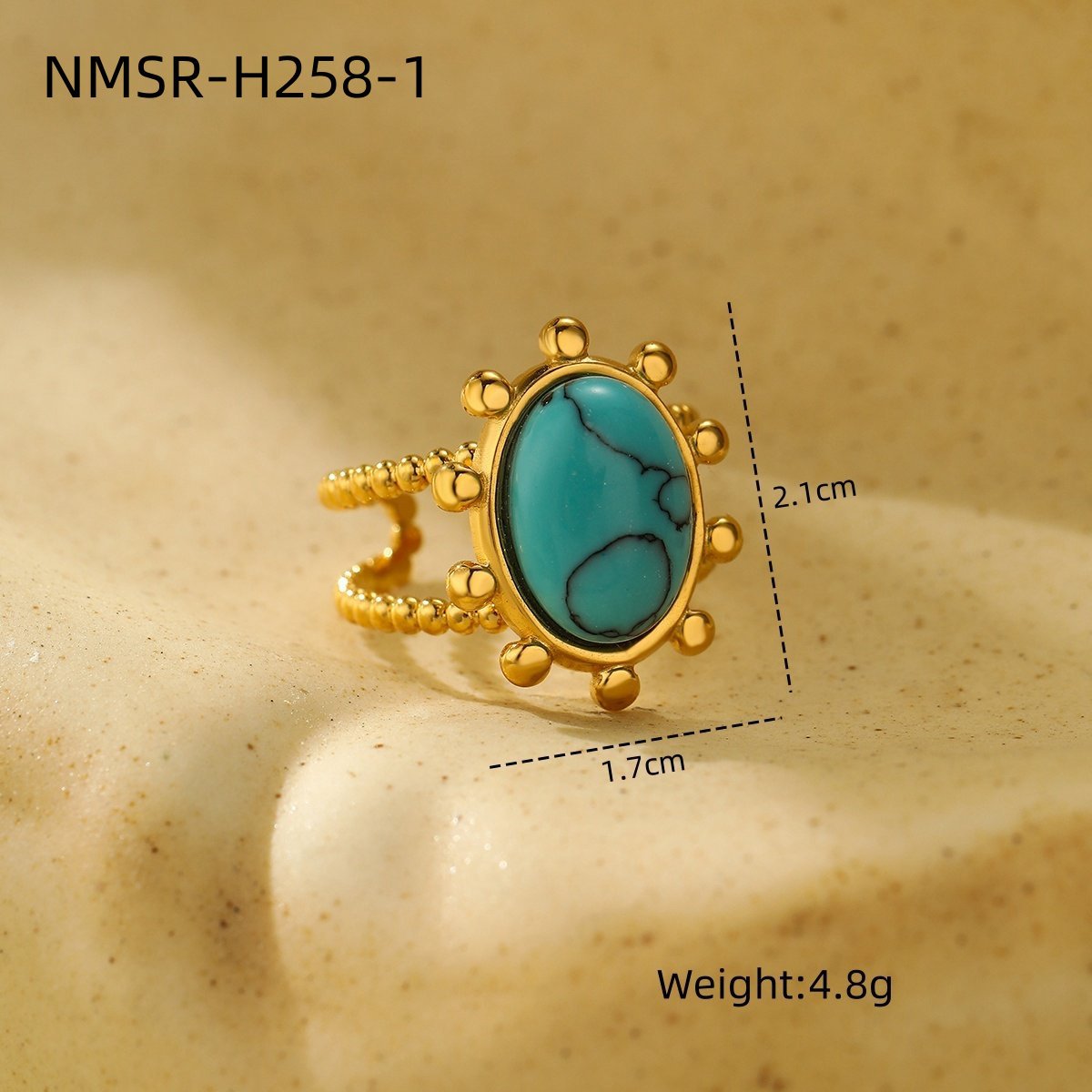 Anello ovale in stile francese vintage in acciaio inossidabile turchese con finitura placcata per donna