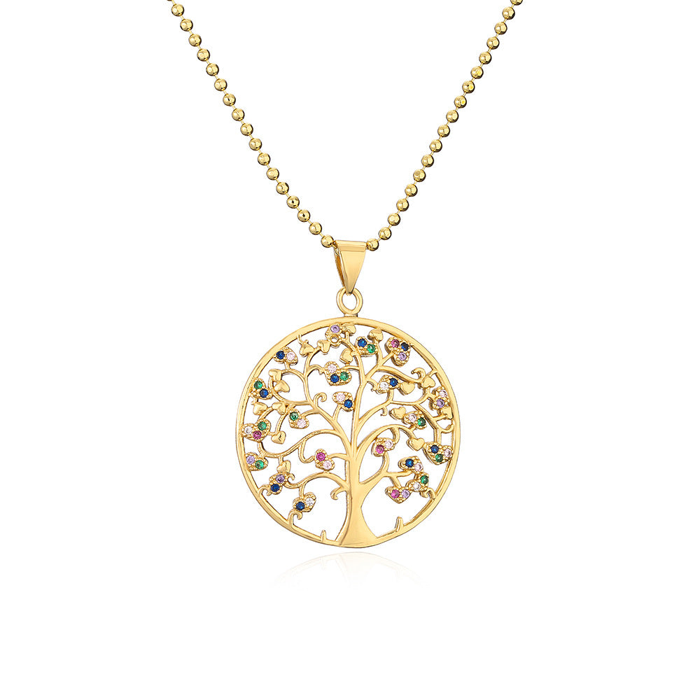 Minimalist Tree-Shaped Copper Pendant Necklace with Gold Plating and Zircon Accents for Women