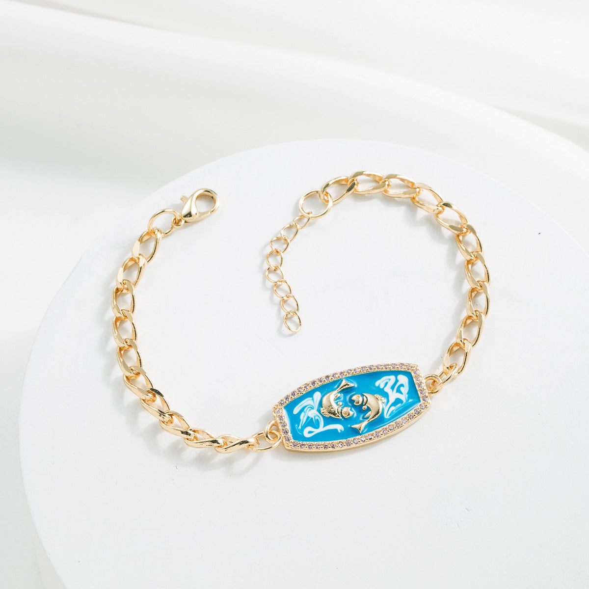 Bracciale Minimalista Zodiacale Geometrico in Rame con Placcatura in Oro 18K e Finitura Smaltata da Donna