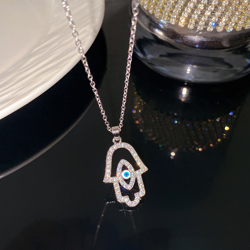 Sporty Sweet Evil Eye Floral Pendant Titanium Steel Necklace with Cable Chain