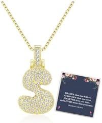 Sweet Hip-hop Letter Brass Cubic Zirconia Inlay Pendant Necklace Box Chain Unisex