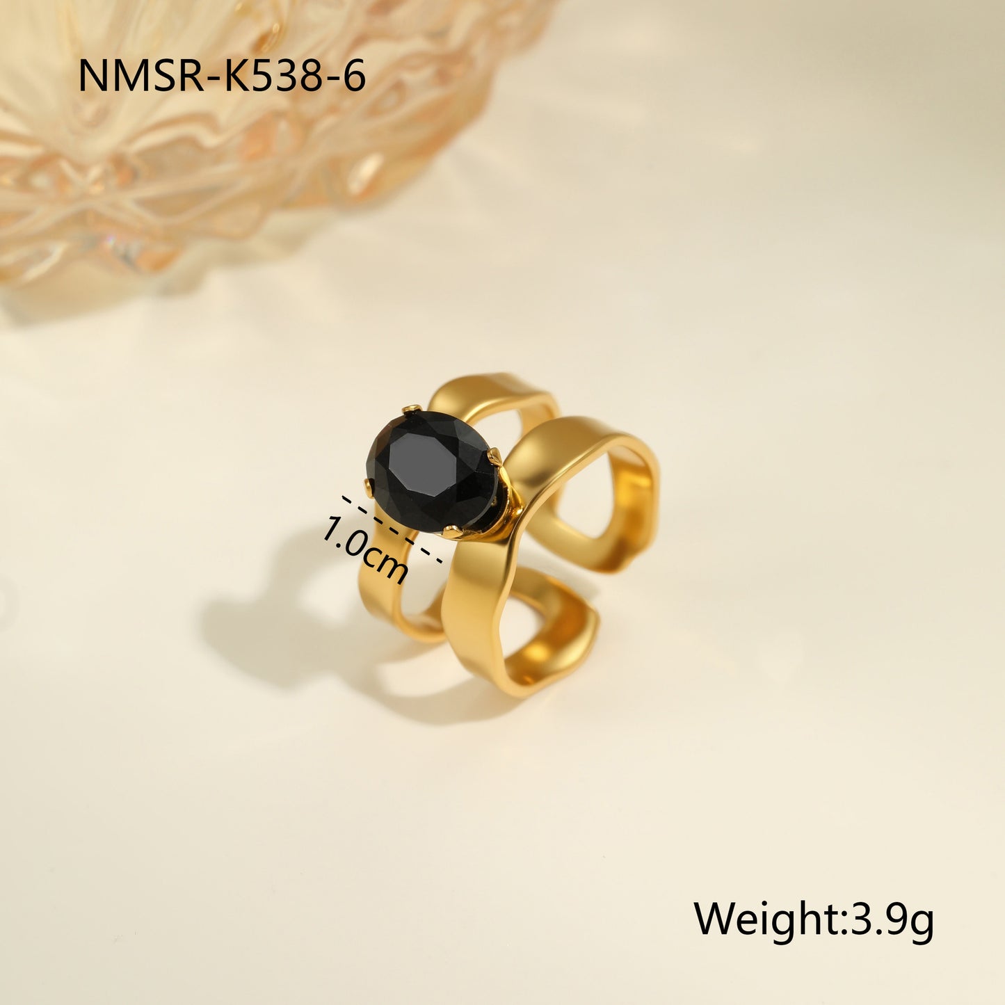 Anillo de acero titanio geométrico minimalista con incrustaciones de diamantes de imitación, banda abierta ajustable para mujer