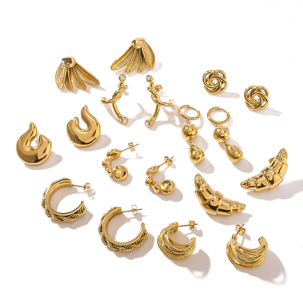 Minimalist Geometric Stainless Steel Hoop Earrings with 18K Vacuum Plating for Women