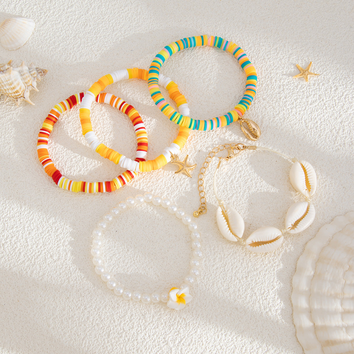 Bohemian Vintage Resin Floral Shell Pearl Alloy Plated Bracelet for Women
