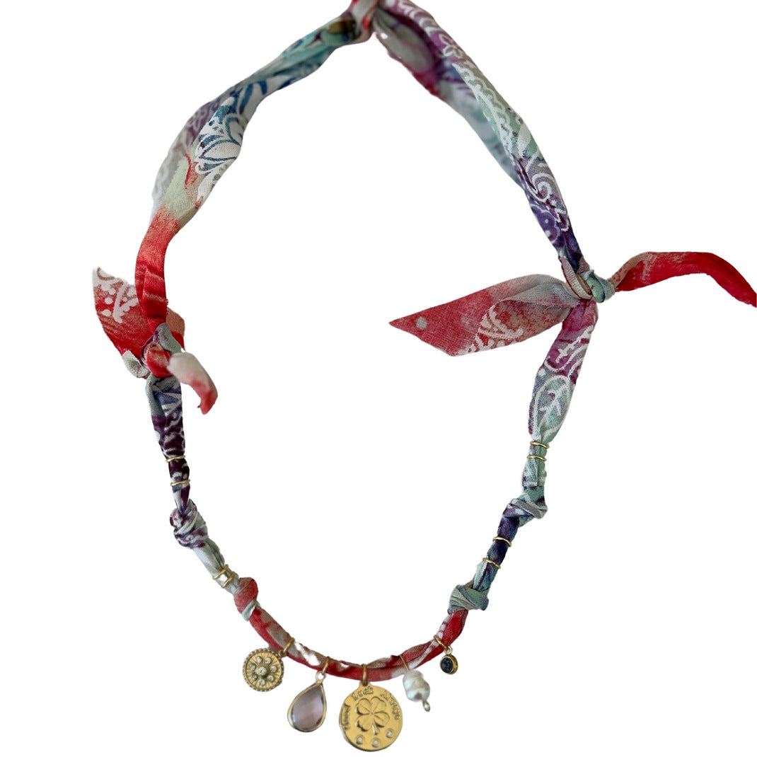 Bohemian Style Star Mushroom Cherry Multi-Pendant Necklace for Women with Copper Chain and Resin Pendants, Electroplated Finish