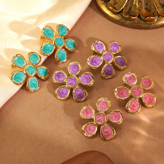 Pendientes de acero inoxidable florales Sweet Drip Oil