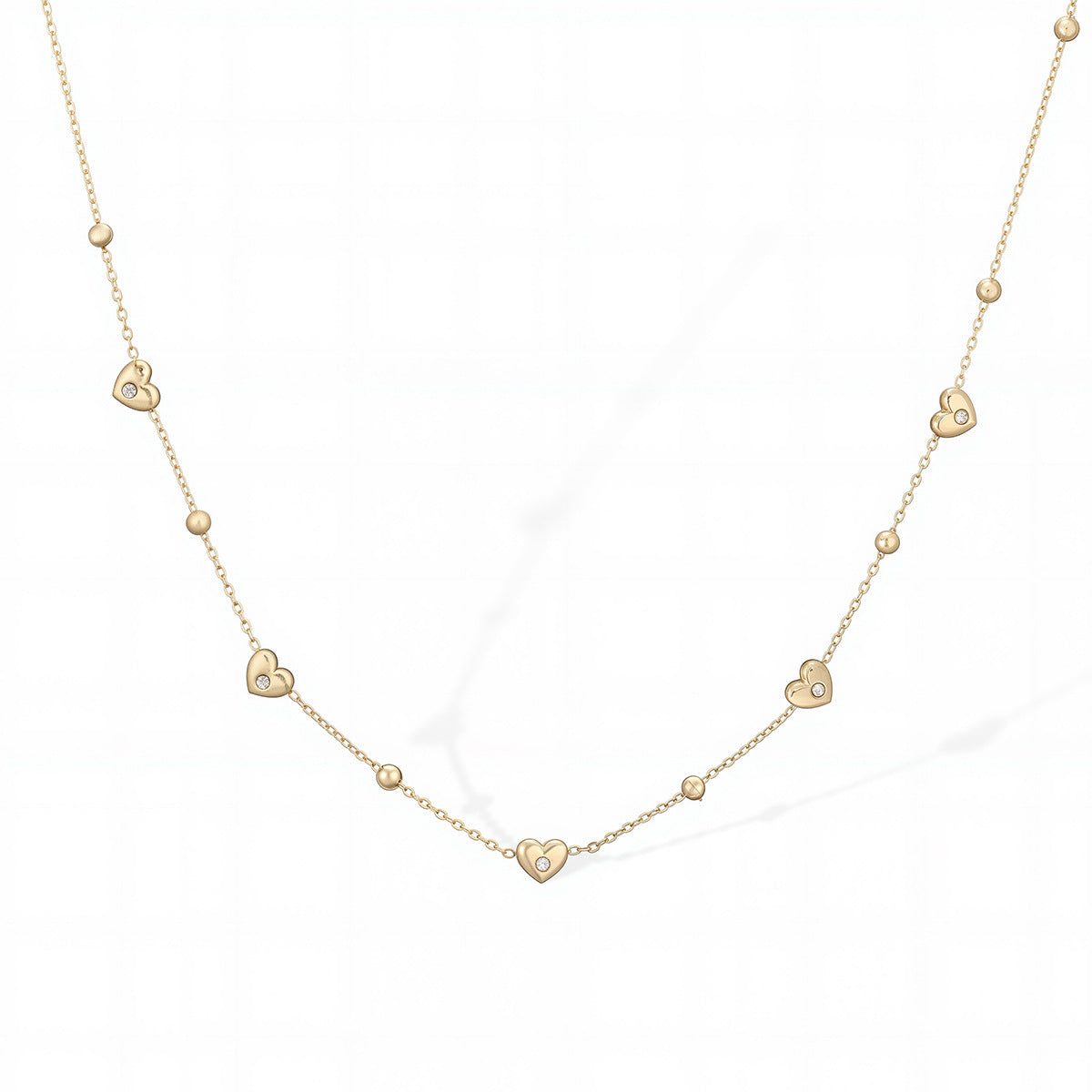 Minimalist 18K Gold Plated Heart Stainless Steel Necklace with Cubic Zirconia for Women