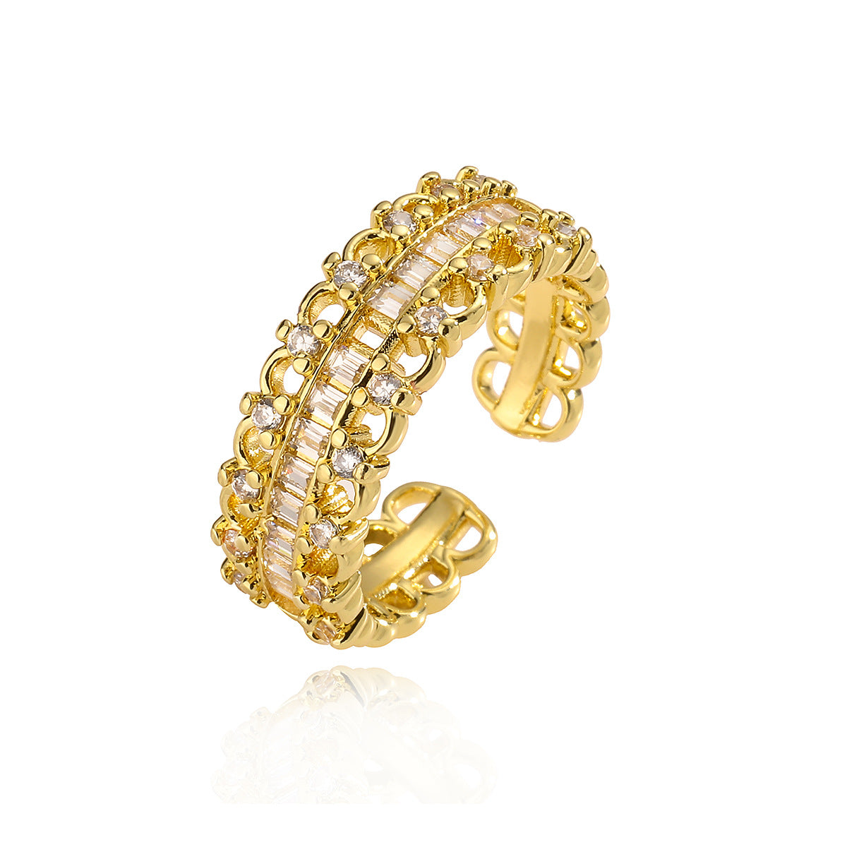 Anello Aperto Geometrico Minimalista da Donna in Rame con Zirconi Micro-Pavé
