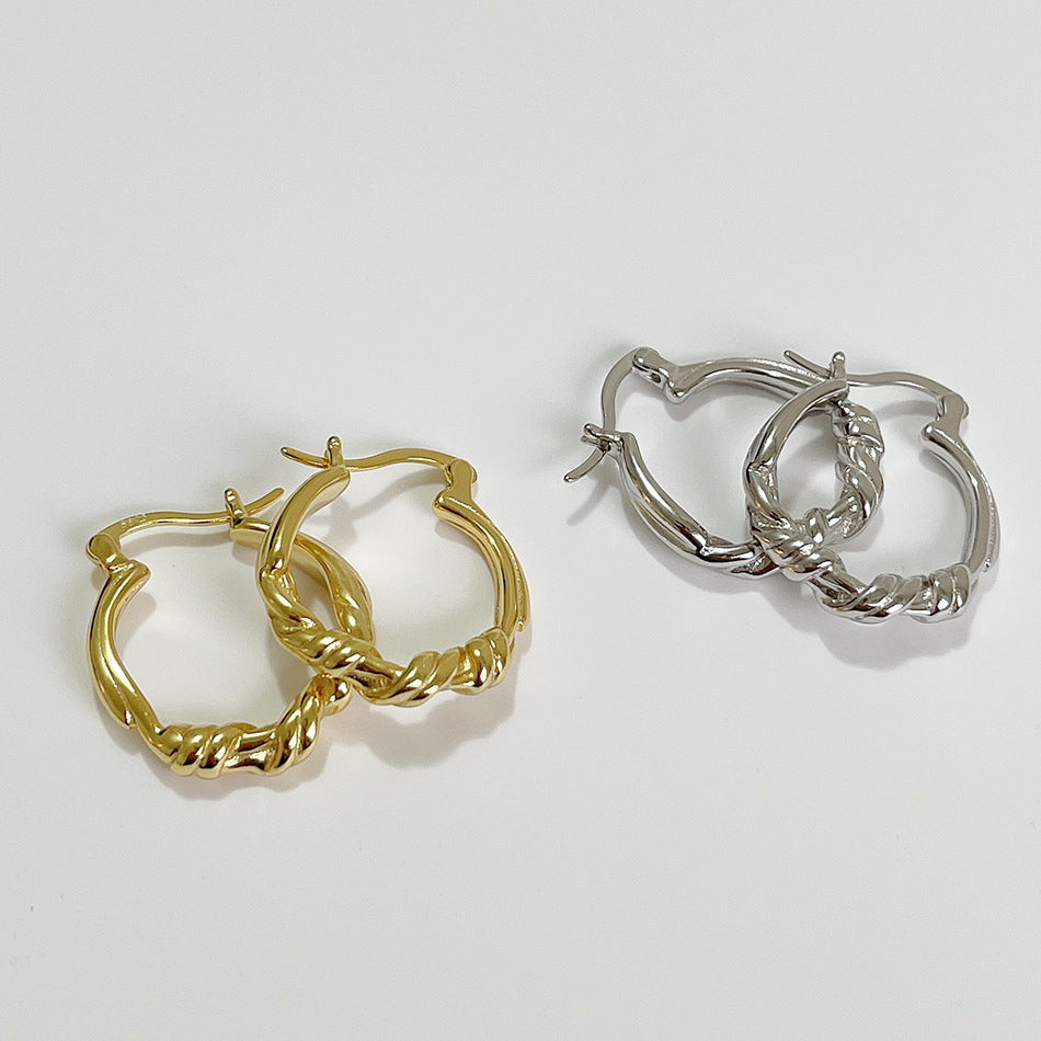 Aretes de nudo chapados en plata de ley 925, minimalistas y dulces para mujer
