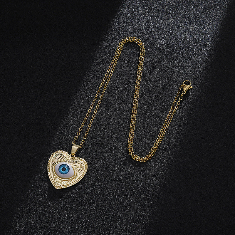 Collar con colgante de ojo turco geométrico vintage para mujer, chapado en cobre con oro real, cadena de serpiente, cadena de suéter ajustable