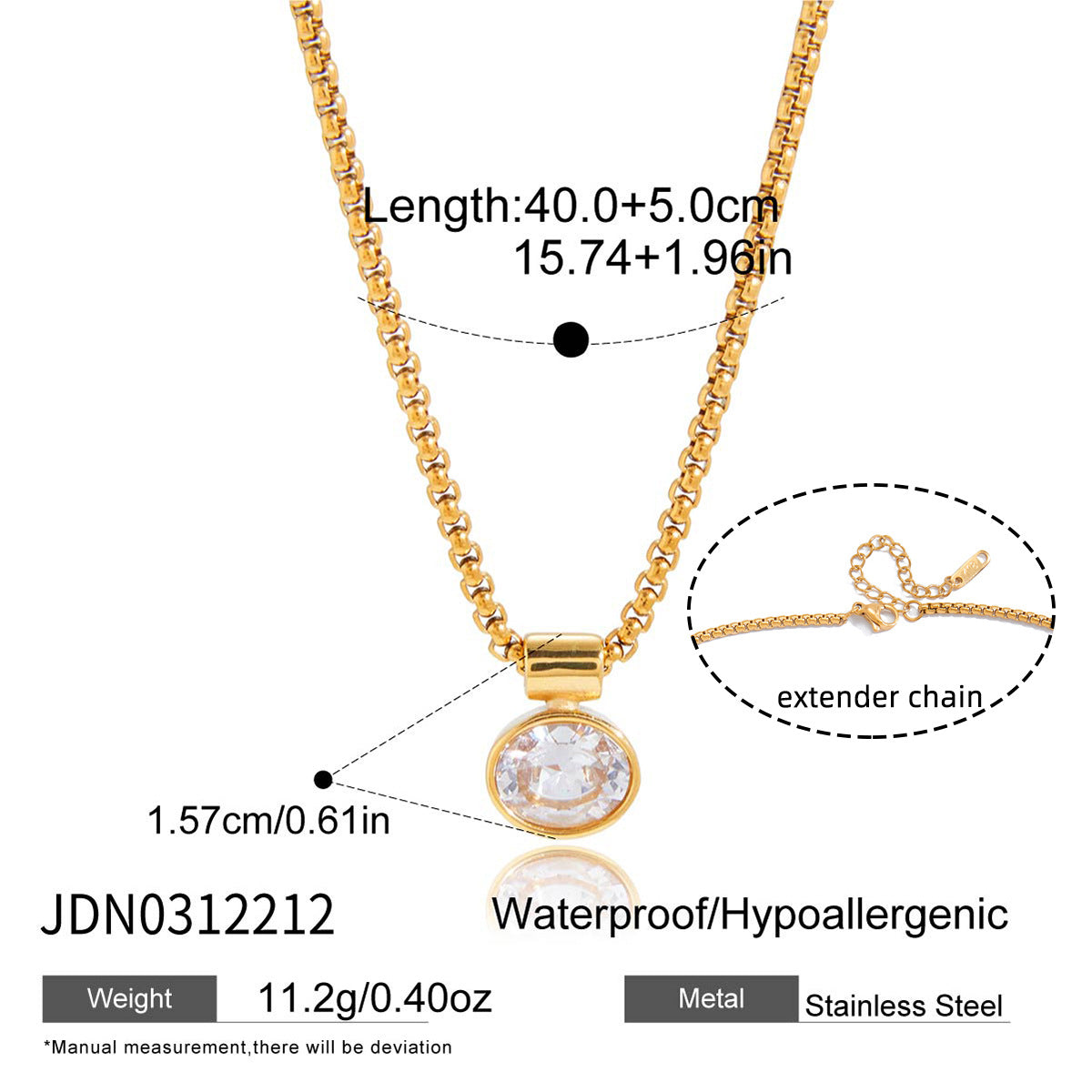 Elegant Geometric Oval Stainless Steel PVD Cubic Zirconia Pendant Necklace for Women