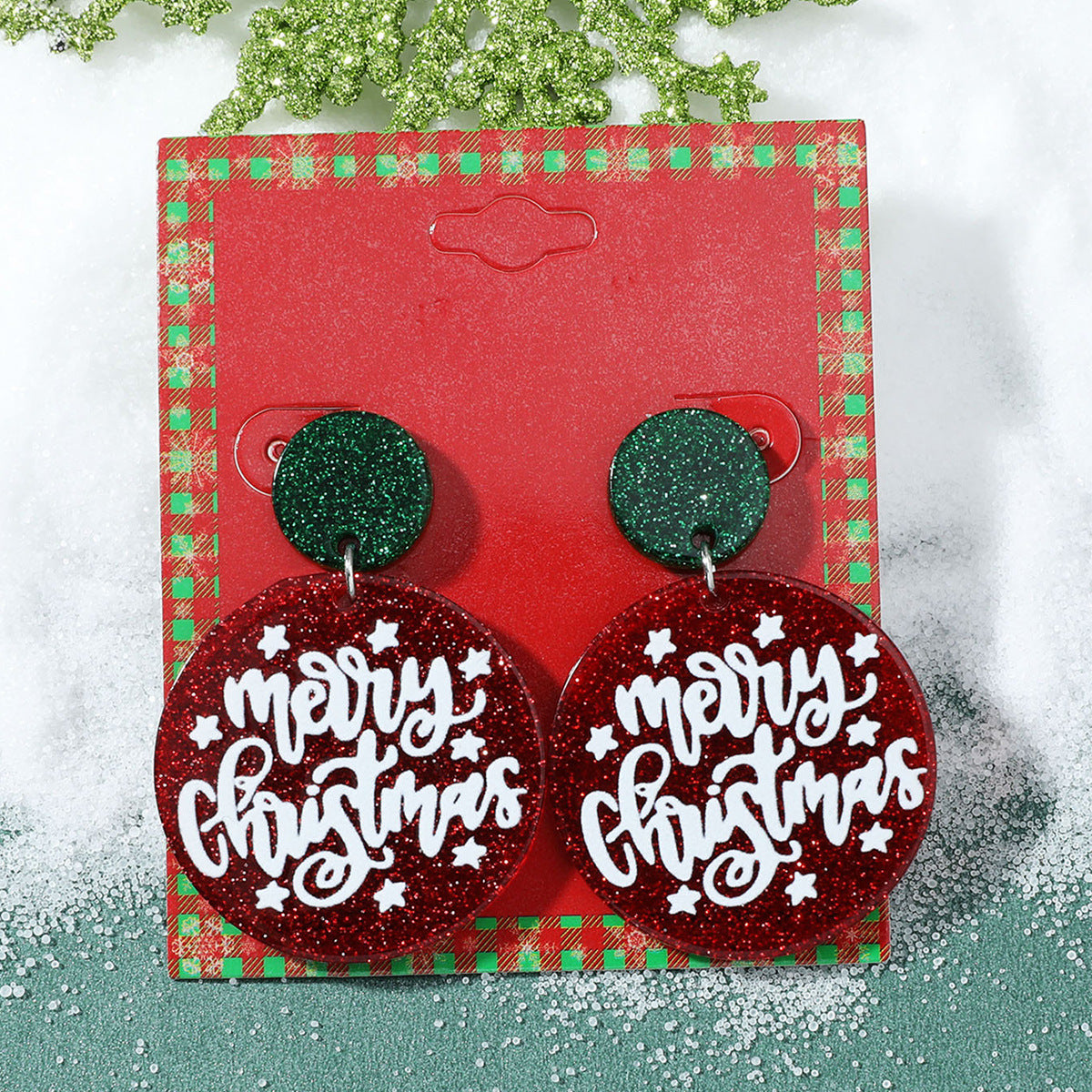 Pendientes de Navidad geométricos estilo Ins para mujer con esmalte de copo de nieve, reno y cascabel.