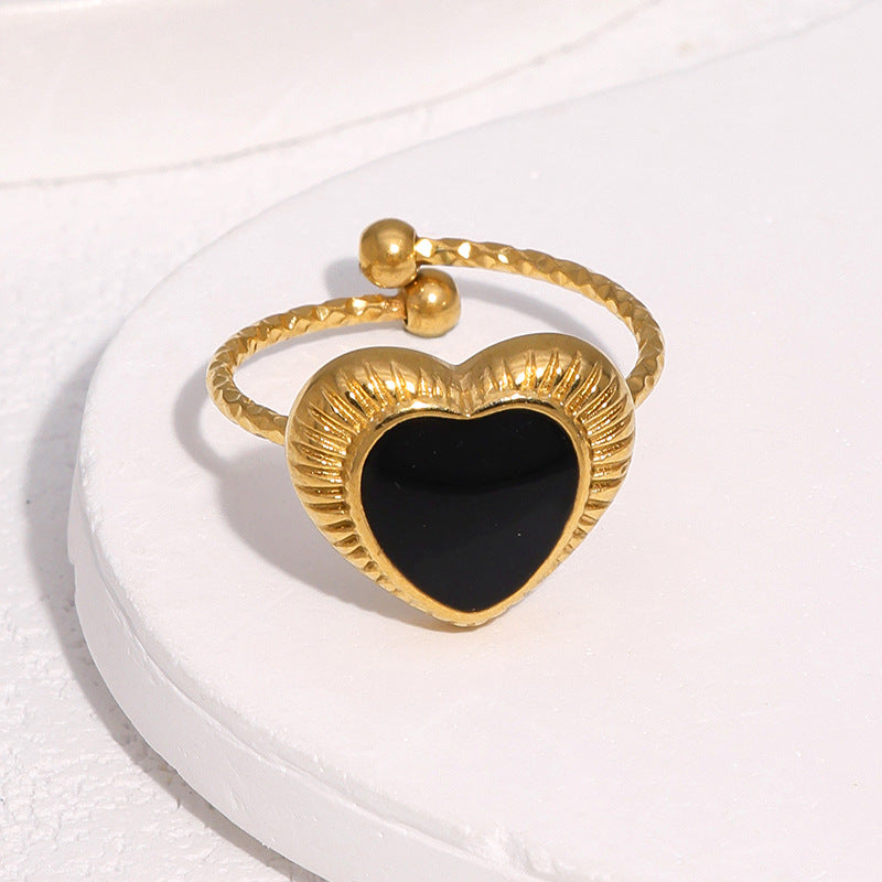 Anello minimalista da donna in acciaio inossidabile placcato oro 18K con cuore aperto