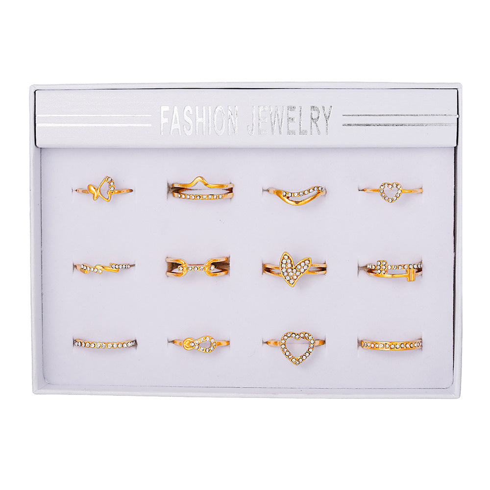 Geometric Alloy Plated Ring Set with Rhinestone and Pearl Floral Design for Women
