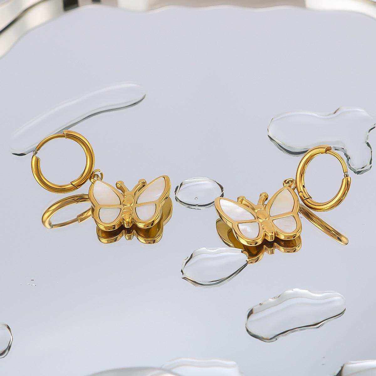 Elegant Butterfly-Shaped Stainless Steel Earrings with 18K Gold Plating for Women, Hypoallergenic and Inspired Design
