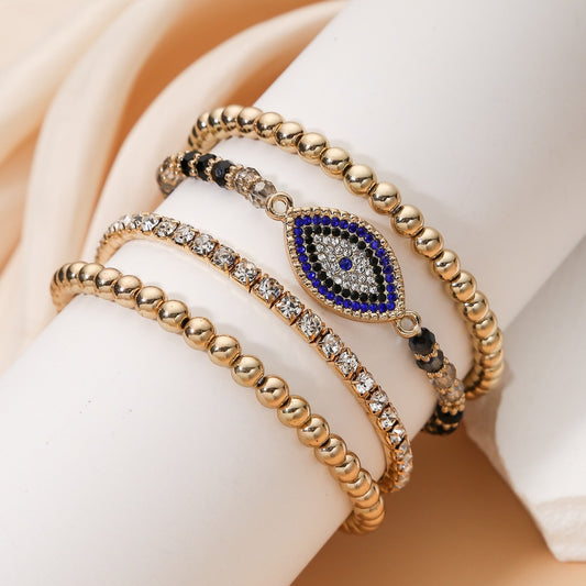 Set de pulseras de cobre con forma de U, geométricas, estilo hip-hop vintage con incrustaciones de circonio para mujer
