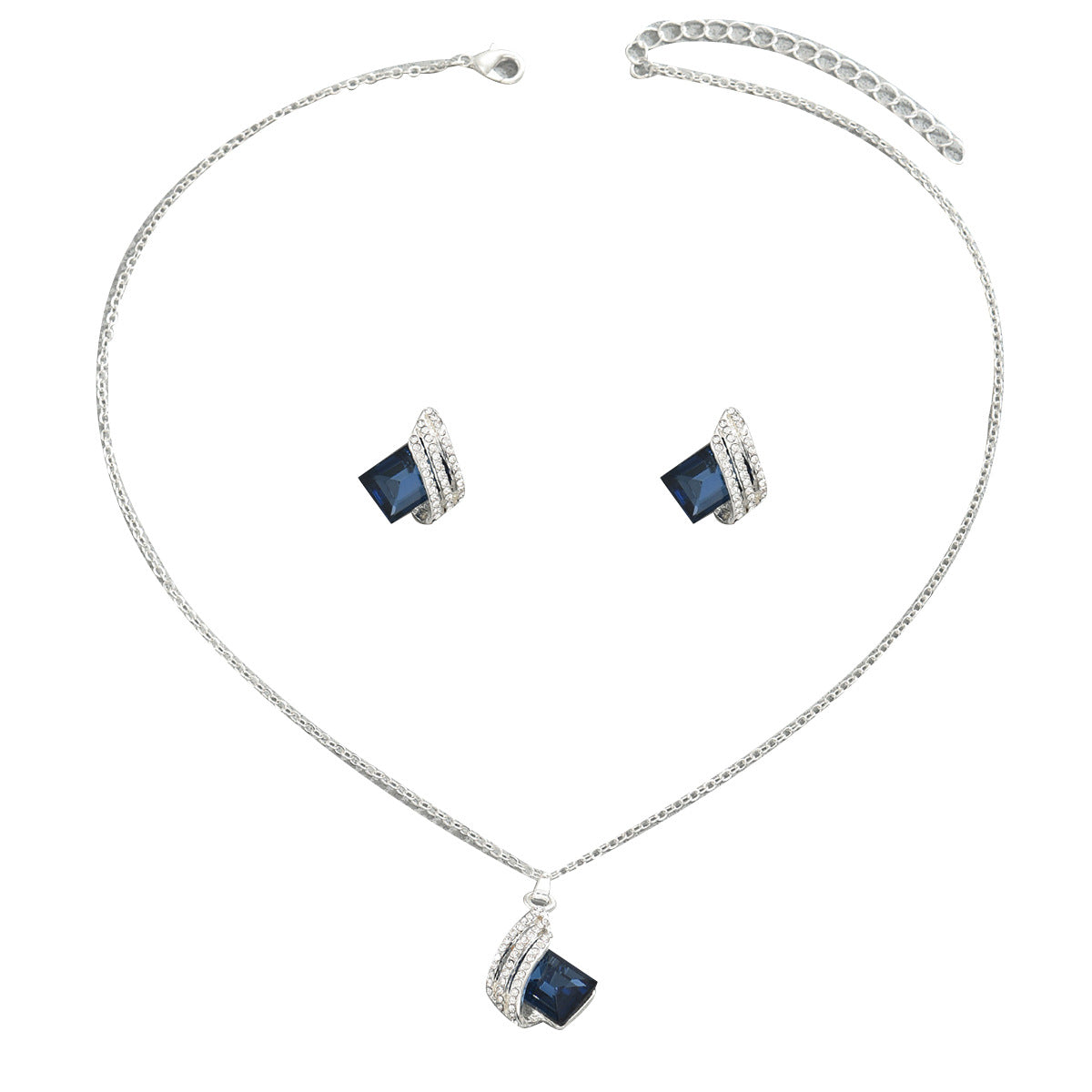 Parure di collana in lega intarsiata con cristalli geometrici da donna, stile fresco e minimalista, con pendenti ovali, rettangolari e circolari