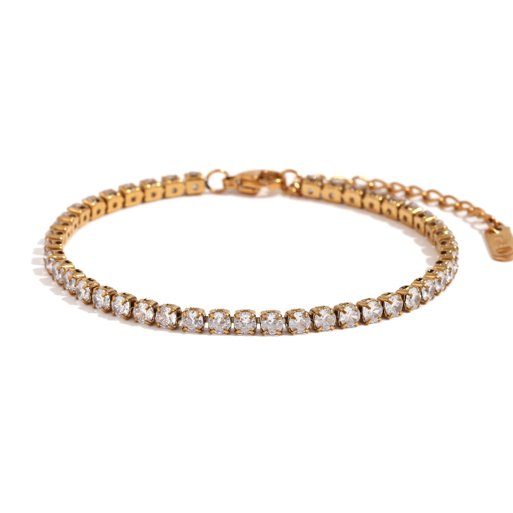 Minimalist Geometric Stainless Steel Plated 18K Gold Women's Bracelet with Micro-Paved Zirconia