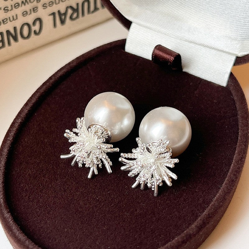Orecchini a perno con perle stile vintage francese elegante con perni in acciaio placcato per donna, uso quotidiano, design rotondo geometrico minimalista, look di lusso