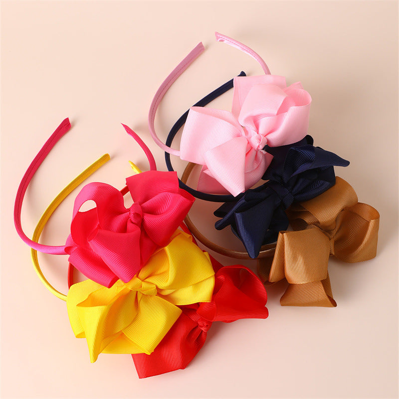 Minimalist Solid Color Fabric Bow Hairband Set for Kids - Small Batch Design Hair Accessories with Large Bow Shape