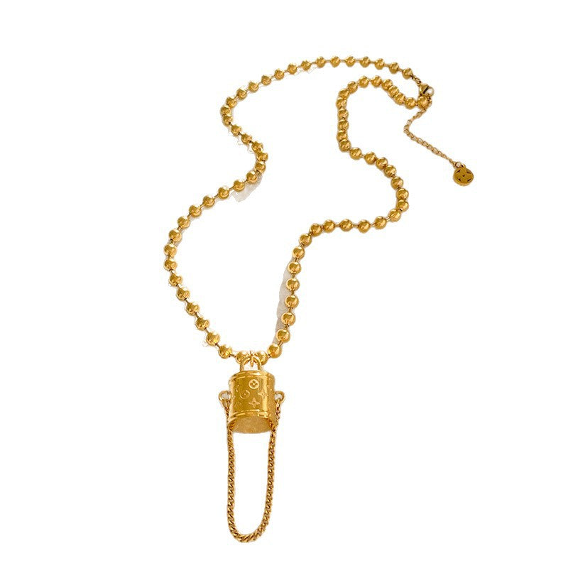 Luxury Gold Plated Titanium Steel Bag Charm Beaded Necklace for Unisex