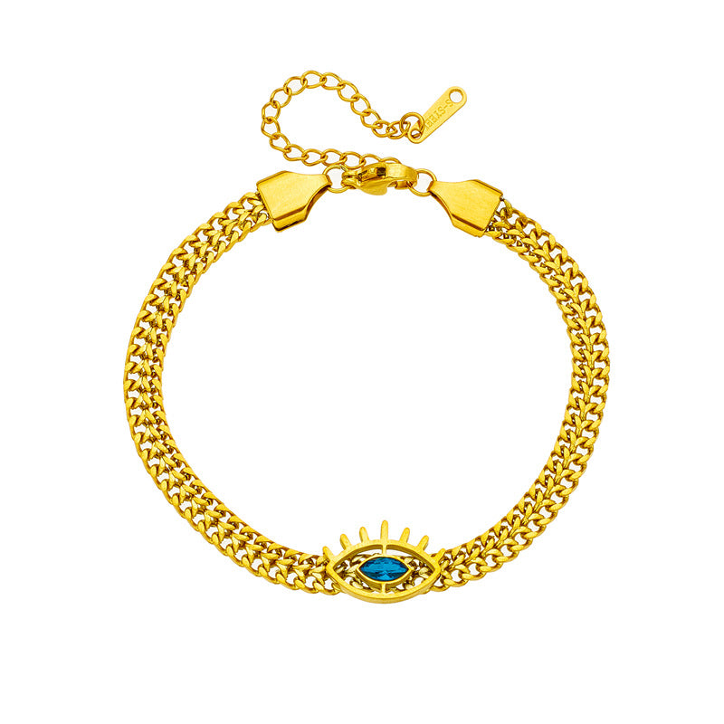 Vintage Style Rhinestone Eye Shaped Titanium Steel Plated Bracelet for Women
