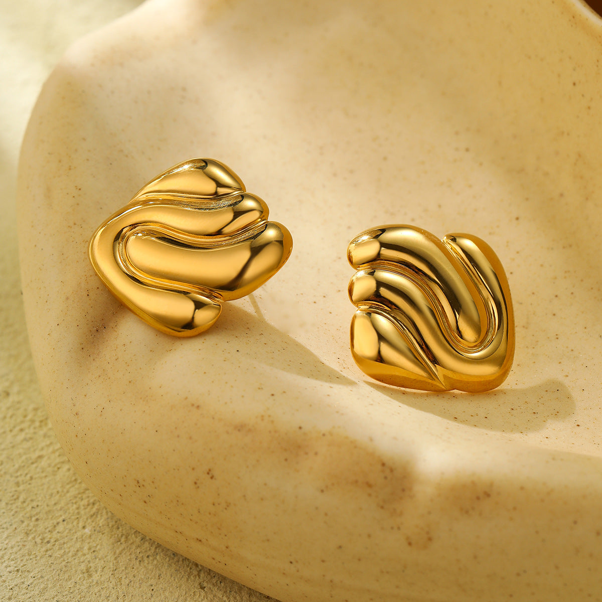 Pendientes de acero inoxidable cuadrados geométricos con baño de oro de 18 quilates para mujer, pendientes de titanio de moda para la oficina
