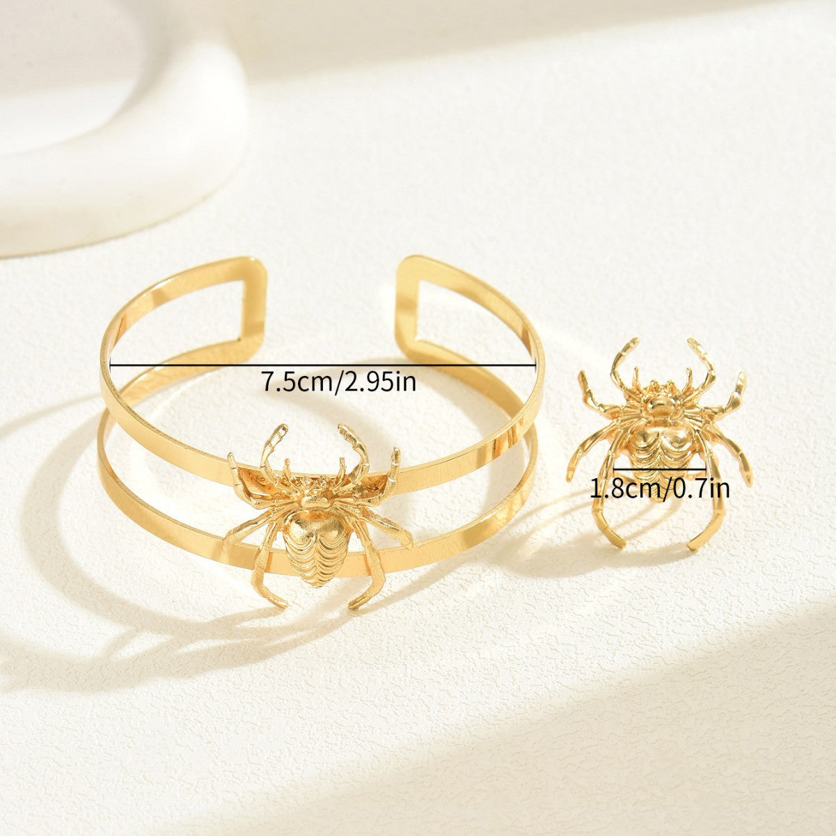 Set de pulsera y anillo ajustables de estilo Hip Hop de araña para mujer en aleación de zinc con acabado chapado