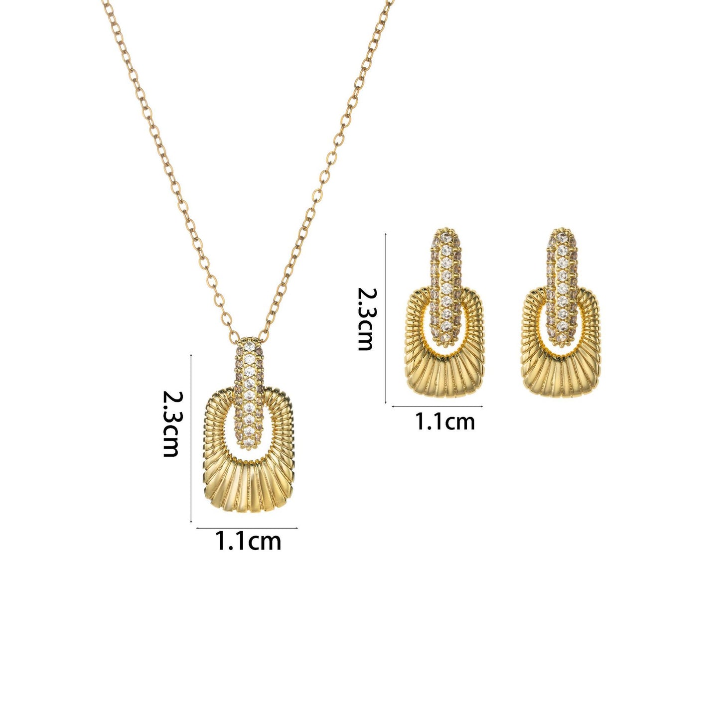 Luxury Minimalist Circular Geometric Titanium Steel Necklace Set with Rhinestone Inlay and O-Chain for Women