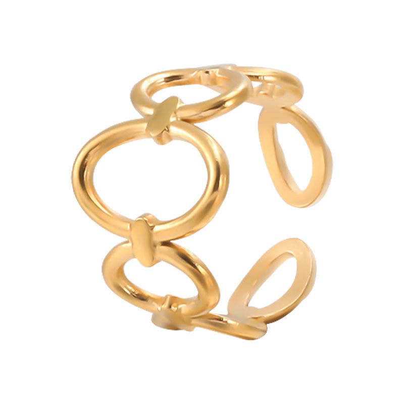Anello regolabile geometrico minimalista in acciaio inossidabile da donna con finitura placcata