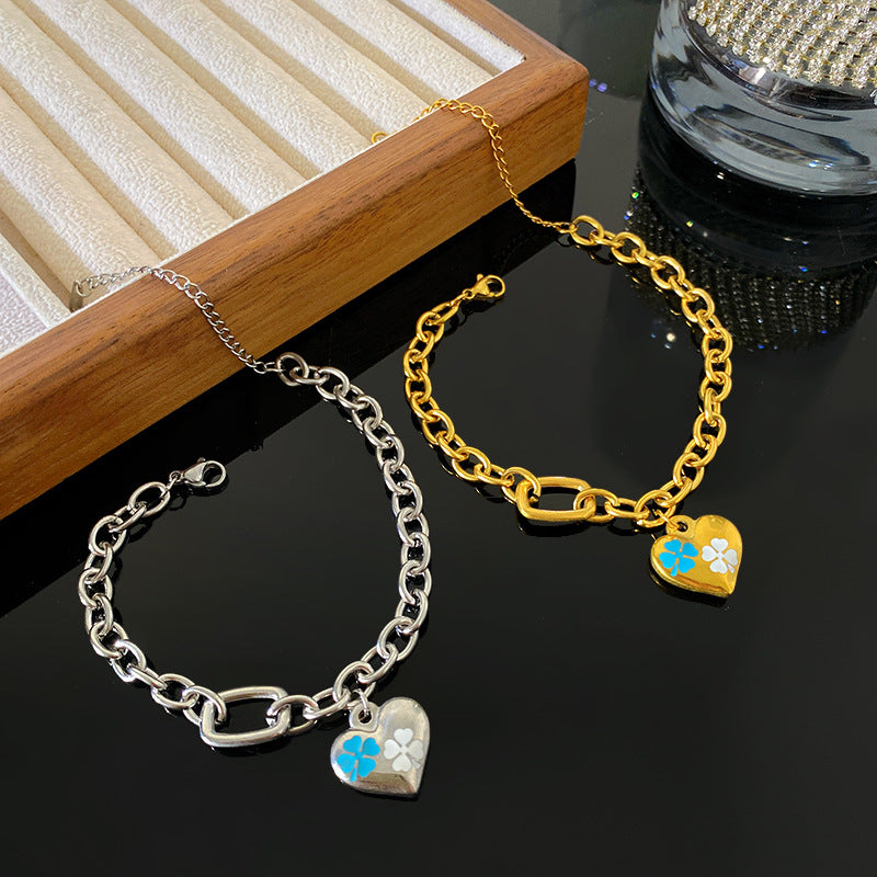 Minimalist Elegant Heart Geometric Titanium Steel Plated Bracelet Unisex