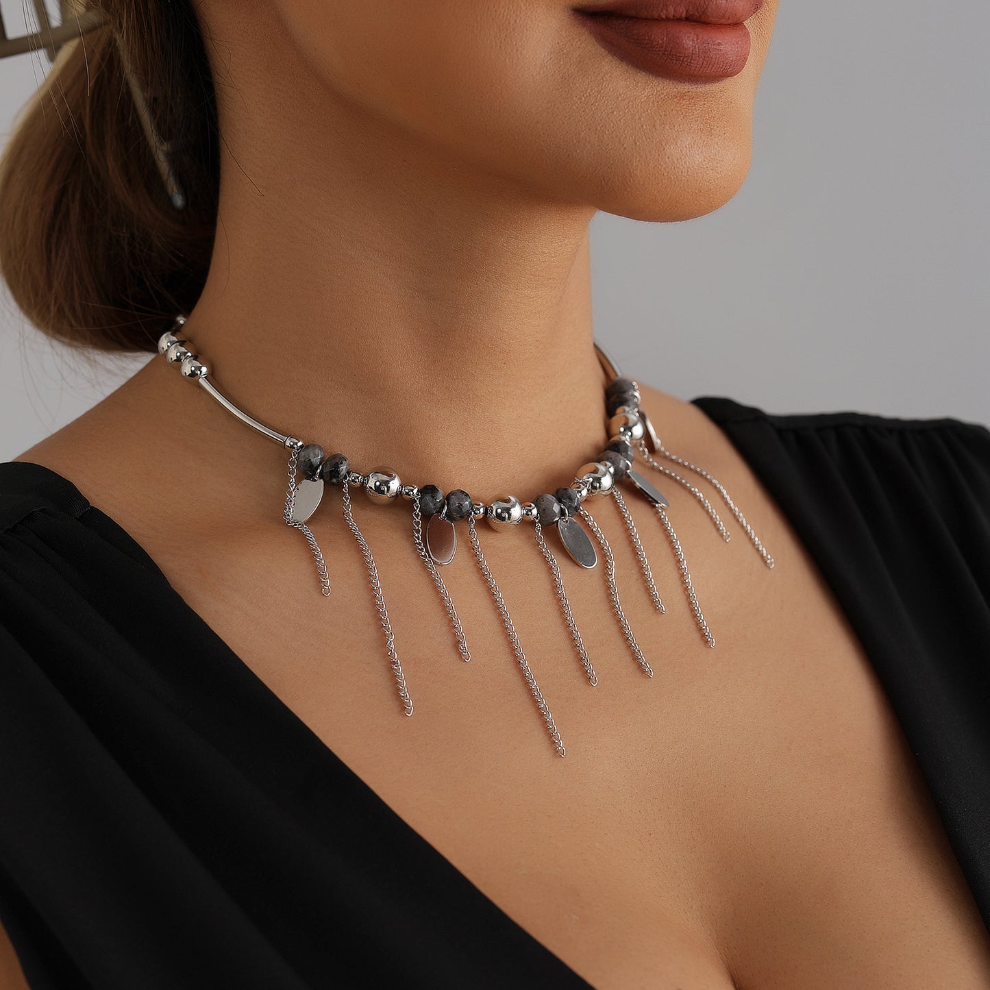 Vintage Gothic Geometric Alloy Plated Necklace with Tassel for Women