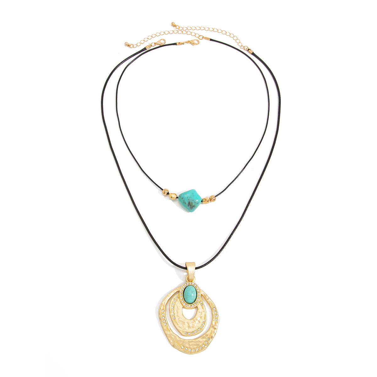 Bohemian Vintage Geometric Resin Zinc Alloy Rhinestone Pendant Necklace for Women