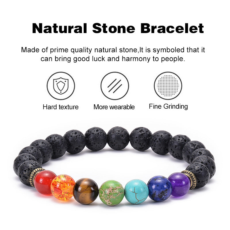 Natural Agate Lava Stone Beaded Bracelet Round Geometric Unisex Yoga Jewelry