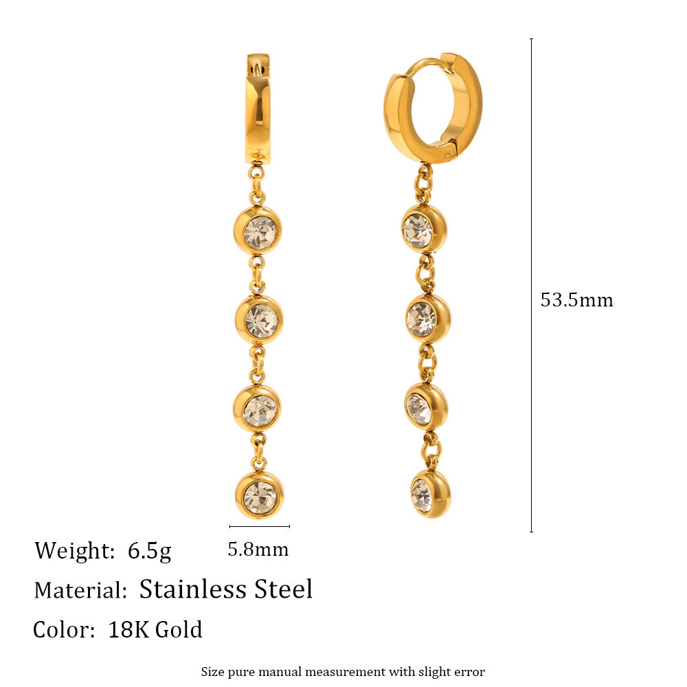 Orecchini pendenti da donna con zirconi placcati oro 18 carati, in acciaio inossidabile geometrico minimalista